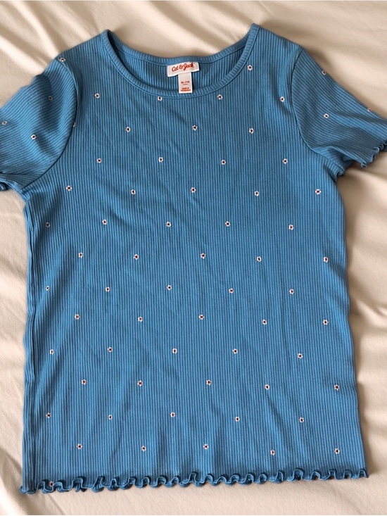 Cat & Jack Other - Cat & Jack Blue Ribbed Tee with Tiny Daisies